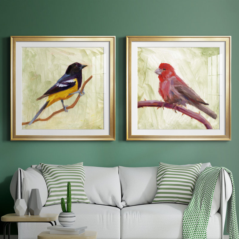 «Backyard Birds I», ensemble de 2 cadres photo, H 26,5 po x l 53 po x P 1,5 po, Papier encadré doré