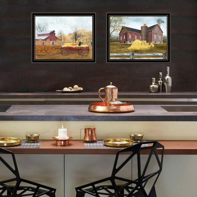 "Trendy Decor" 4U 2 pièces Vignette Autumn Blessings Farm Life, art mural noir encadré pour le salon, impression murale pour chambre