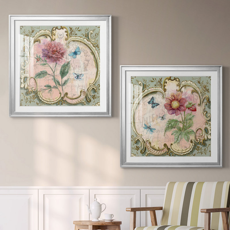 «Classical Flower I», ensemble de 2 reproductions d'art encadrées, Blanc, H 30,5 po x l 61 po x P 1,5 po