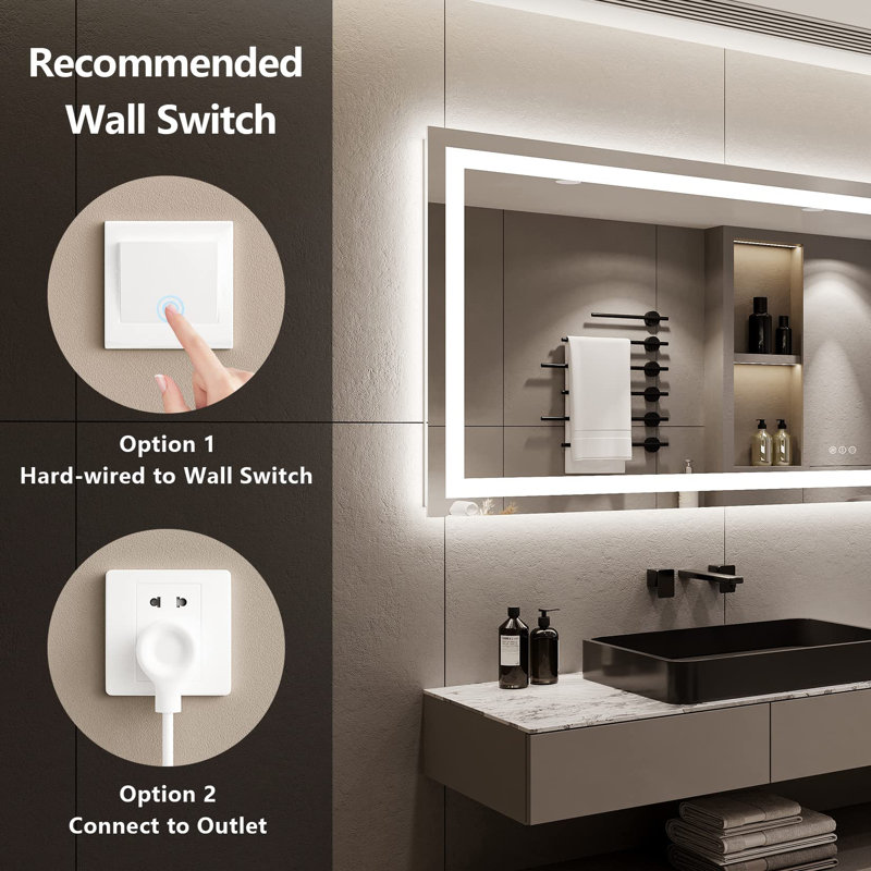 Akilan Frameless LED Vanity Mirror with Front-lit and Back-lit, Memory Function, 3 Color Temperatures & Dimmable Light, Anti-fog Tempered Glass ETL Mirror