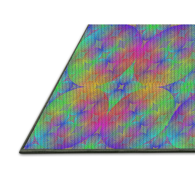 Tapis à motif géométrique vert, Rectangle 5 pi x 7 pi