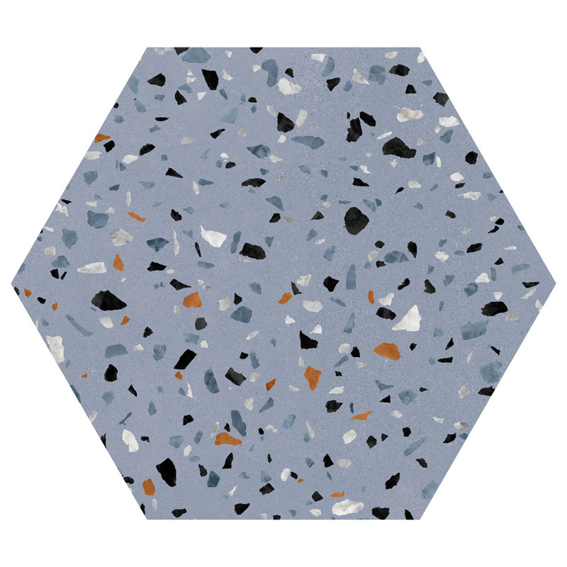 Kallisto 8 po x 9 po Carreau de porcelaine Hexagon Terrazzo, Bleu clin d'œil