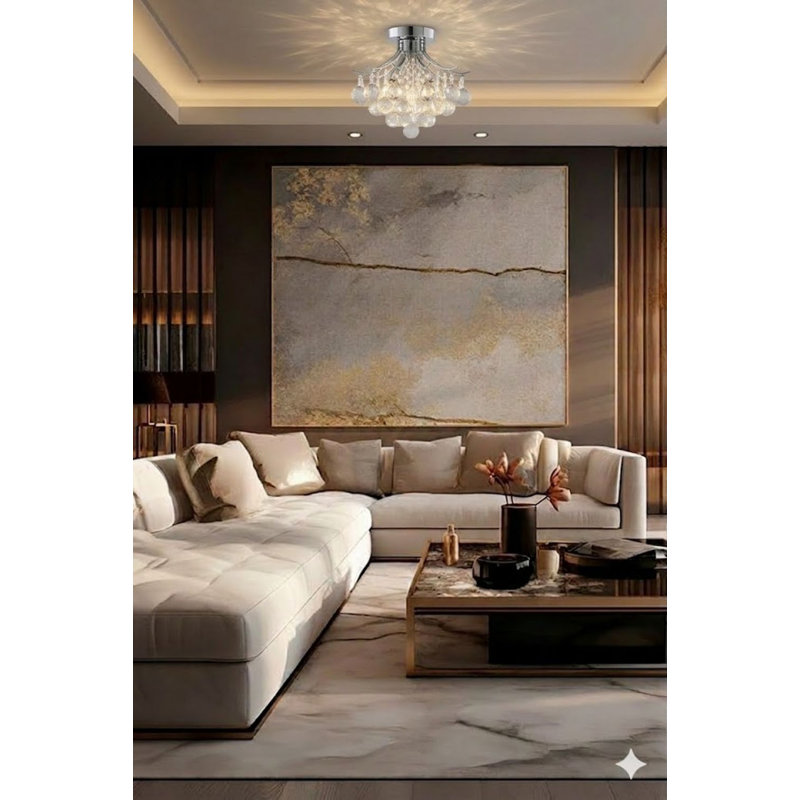 Transitional 3 Light Crystal Semi Flush Mount, Chrome
