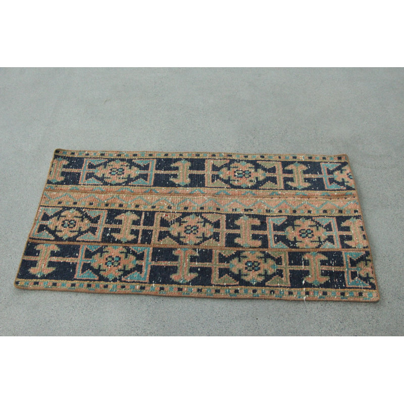 Petit tapis turc bleu antique rétro idéal pour embellir votre espace de cuisine avec un tapis de sol en patchwork tissé à la main Boho