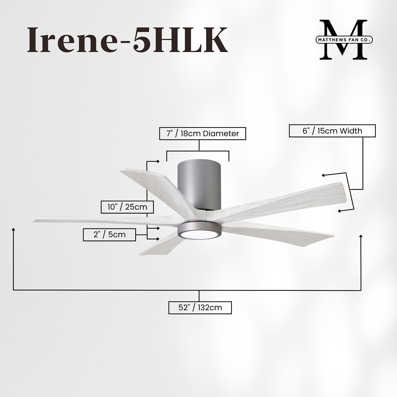 Irene Ceiling Fan with LED Light Kit, Brushed Nickel, 52", Matte White