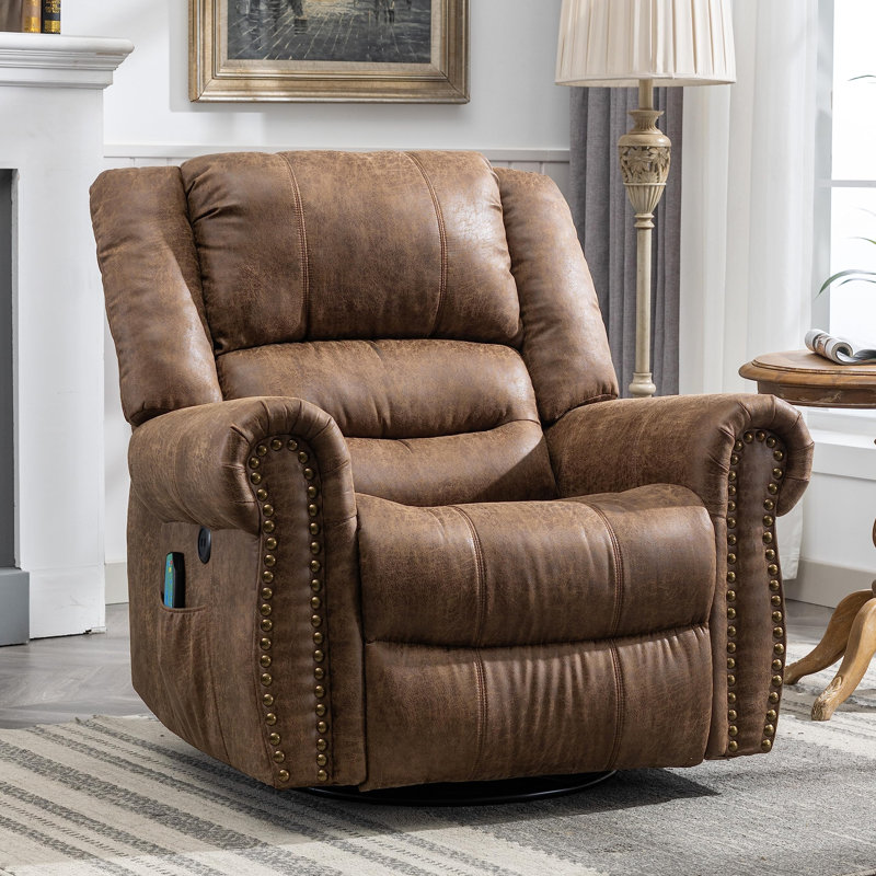 Fauteuil inclinable, chauffant et pivotant, Brun noisette (suède bronzé)