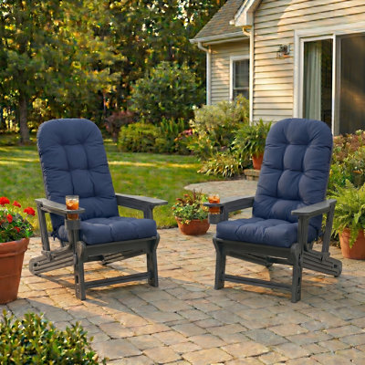 Outdoor HDPE Adirondack Chair Set With Removable Cushions and Cup Holder
