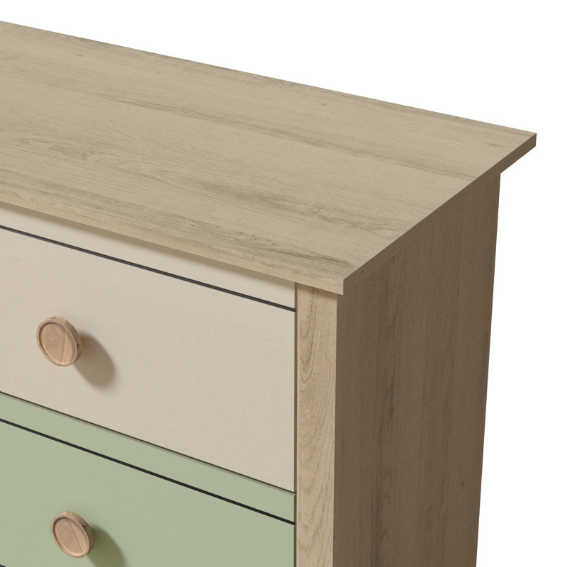 Buzice Transitional 3 Piece Bedroom Set, Oslo Oak/Parchment/Sage Green/Kale Green