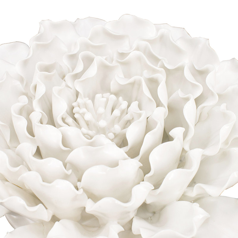 Décoration murale fleur en céramique crème faite à la main, H 9,3 po x l 9,3 po x P 3 po