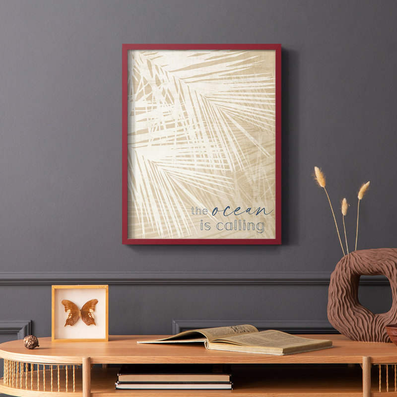 Ocean Calling Palms Framed Print - Solid Wood, 10" H x 8" W, Red