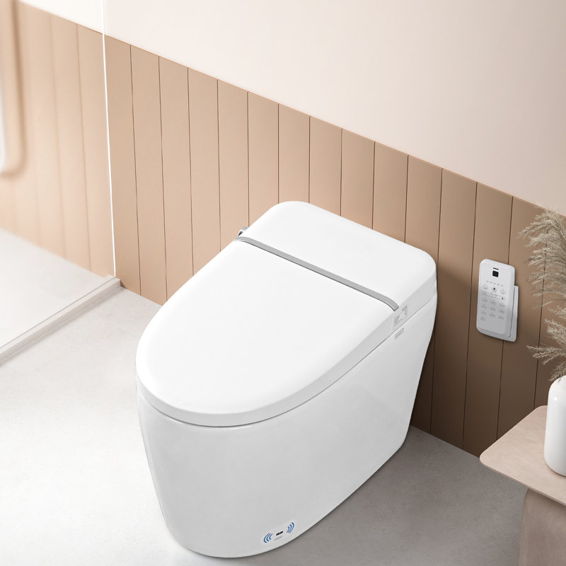 Smart Toilet Bidet With Self-Cleaning Nozzle, Heated Seat, Night , Side Knob Flush, Silent Slow Down, Soft Close, Auto 3 Temperature Settings, White Ceramic Function, Heat Choices