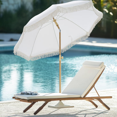Parasol de terrasse 6,5 pi avec pompons à franges et bouton-poussoir inclinable Boho