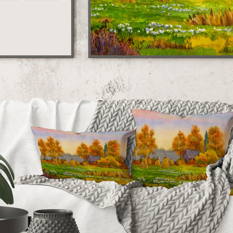 Housse et insert de coussin rectangulaire Haystacks on Fields I