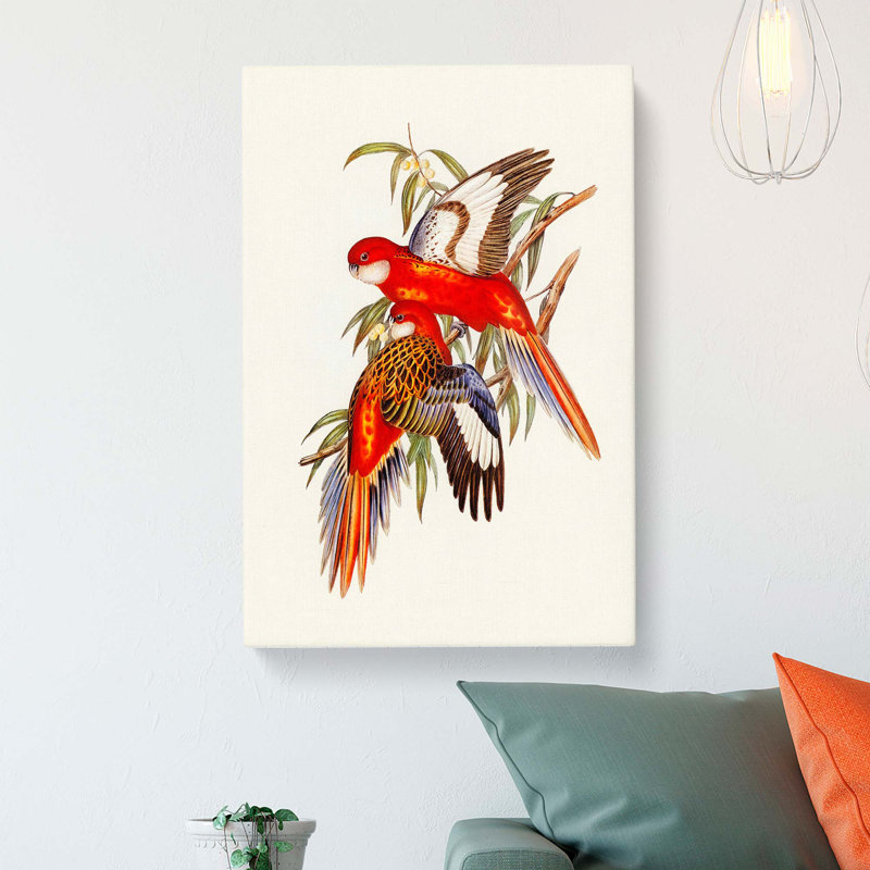 Fiery Parakeets by Elizabeth Gould - Wrapped Canvas, 60cm H x 40cm W x 3cm D