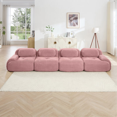 Canapé 4 places en velours côtelé doux 32D éponge haute résilience ergonomique pour animaux de compagnie à compression totale sans emballage combiné sans assemblage pour les études de chambre à coucher, rose