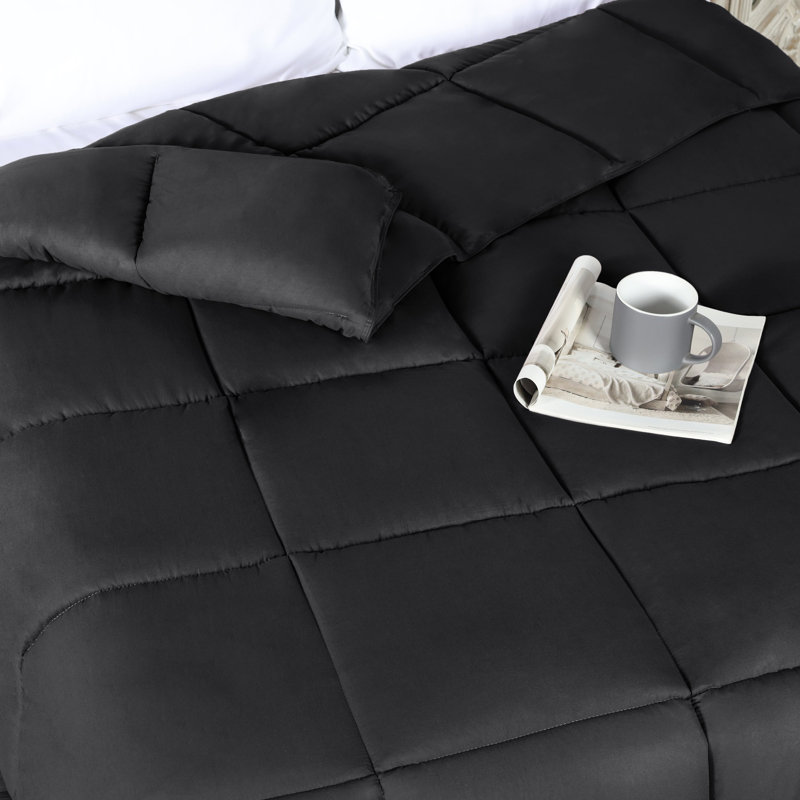 Édredon en duvet synthétique toutes saisons Grand Down - moelleux et hypoallergénique, Édredon simple, Noir