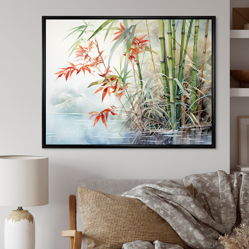 «Bamboo Charm In China - Bamboo Canvas Wall Art_106572, H 30 po x l 40 po x P 1,5 po, Cadre flottant noir