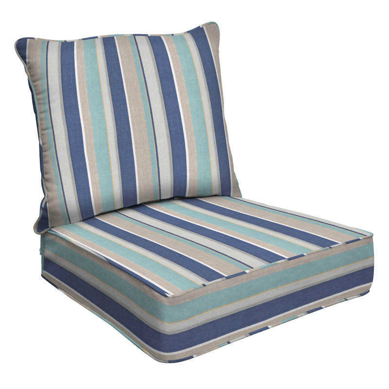Outdoor Deep Seating Cushion Set – Comfortable, Durable, Weather-Resistant Design - Basics by Wayfair™, Harbor Blue Striped