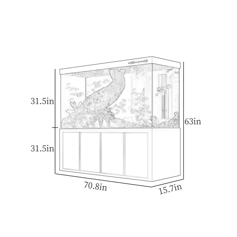 Réservoir d'aquarium rectangulaire moderne et minimaliste, H 63 po x l 70,8 po x P 15,7 po , Noir