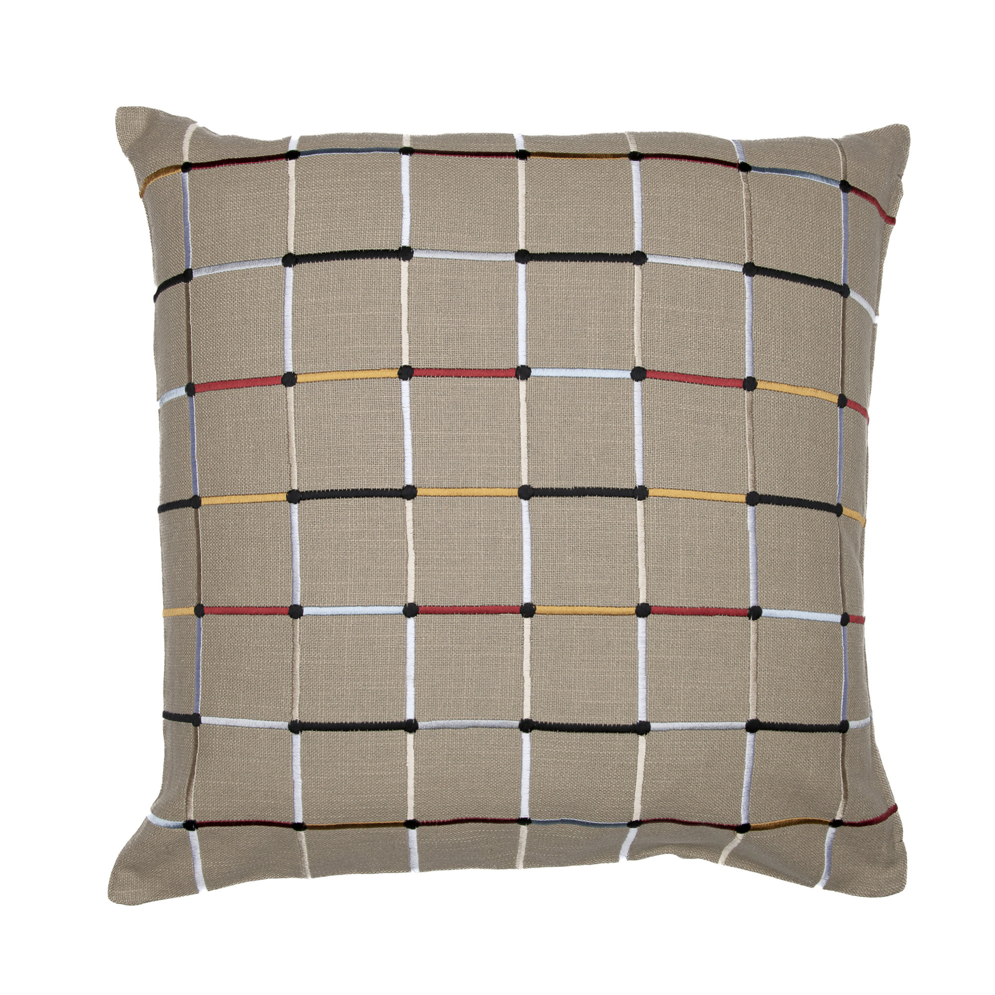 Checkered Cotton Throw Pillow, Pillow Cover Only - No Insert, Beige/Red/Yellow/Blue, 24" x 24"