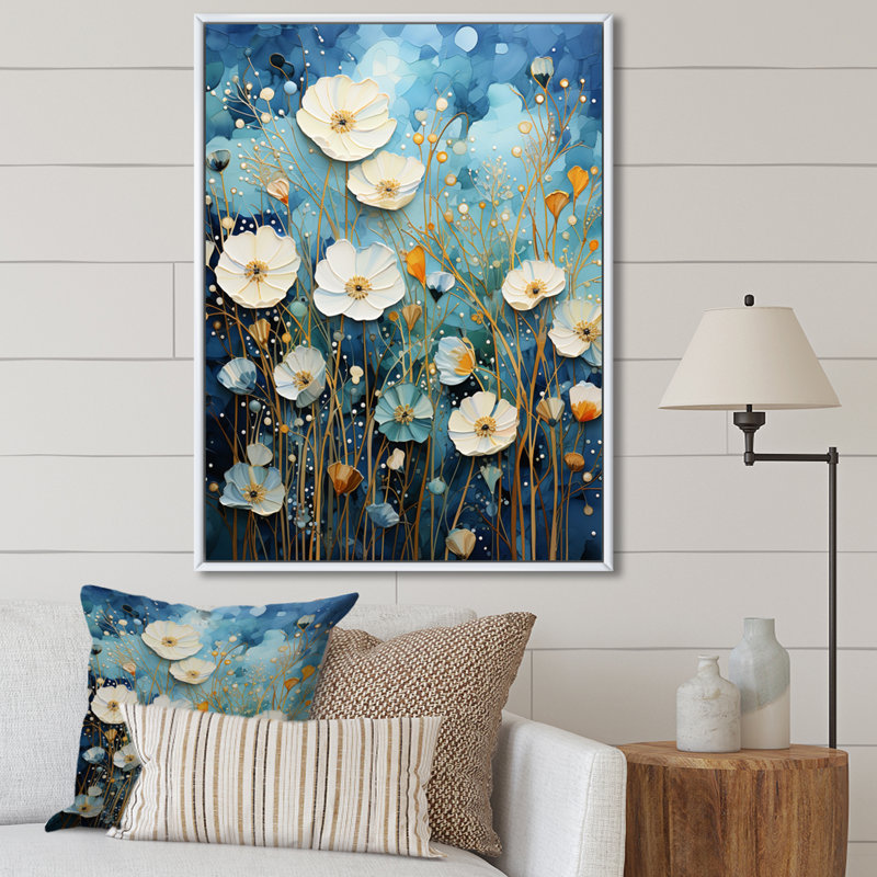 Blue Tranquil Gardens II - reproduction, H 32 po x l 16 po x P 1 po, Cadre flottant blanc