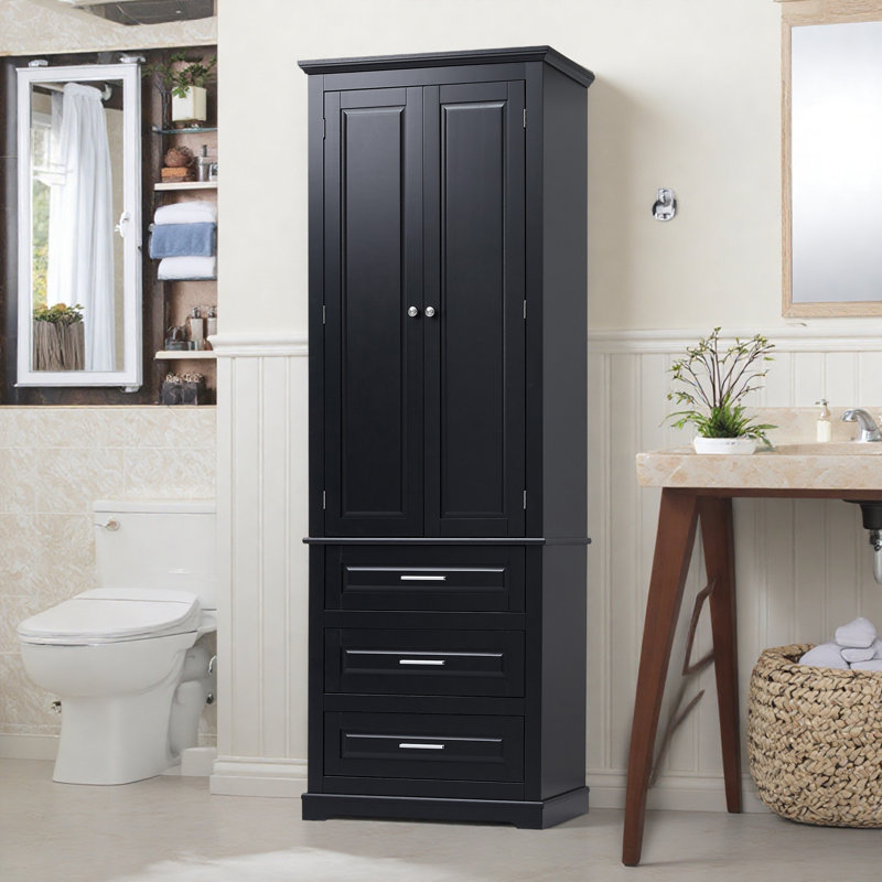 Armoire à linge autoportante à 3 tiroirs avec tablettes réglables, Noir