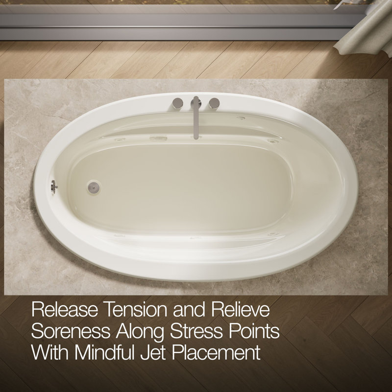 Sunward 60" x 42" Undermount Whirlpool Bathtub, Biscuit, Yes