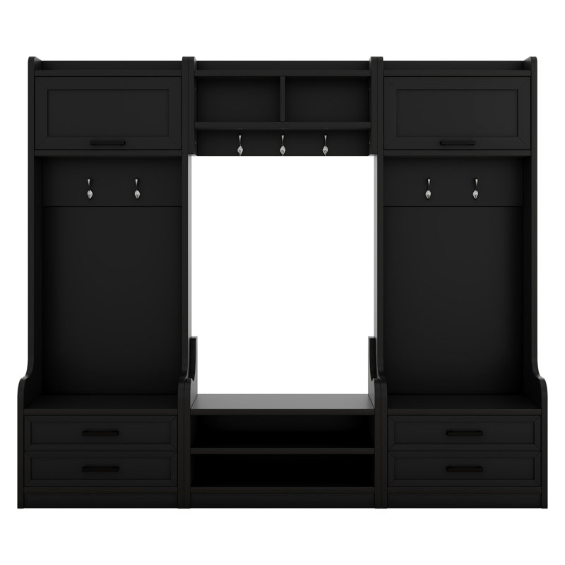 Pahoua Hall Tree 78'' Wide with Bench and Shoe Storage, Black