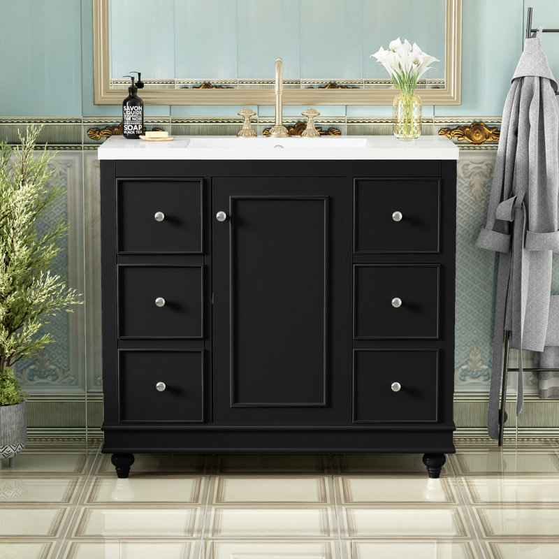 Meuble-lavabo moderne avec lavabo en résine intégré, Noir