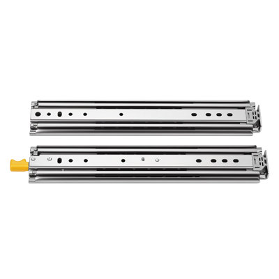 Coulisses de tiroir robustes, 66 cm (26 po), capacité de 227 kg (500 lb), avec verrou, rails de montage latéral pour armoires, cuisines, établis, véhicules récréatifs, conception à roulement à billes à extension complète en 3 volets, acier au carbone, vis et écrous inclus, 1 paire