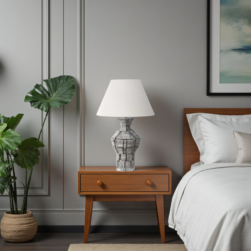 Hannah Standard Table Lamp Gray Resin and Ivory Shade, 27.83'' H X 17.86'' W X 17.86'' D