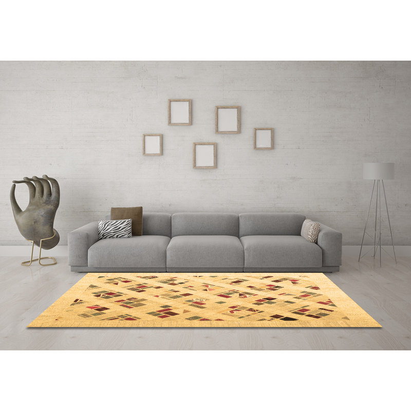 Tapis contemporains brun lavable à la machine 2636, Rond 7 pi