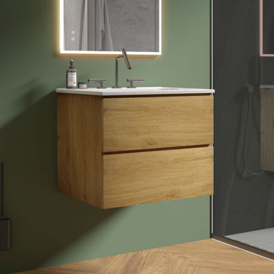 Derrance 24 Inch Single Bathroom Vanity with Ceramic Top with Overflow, Pre-Assembled