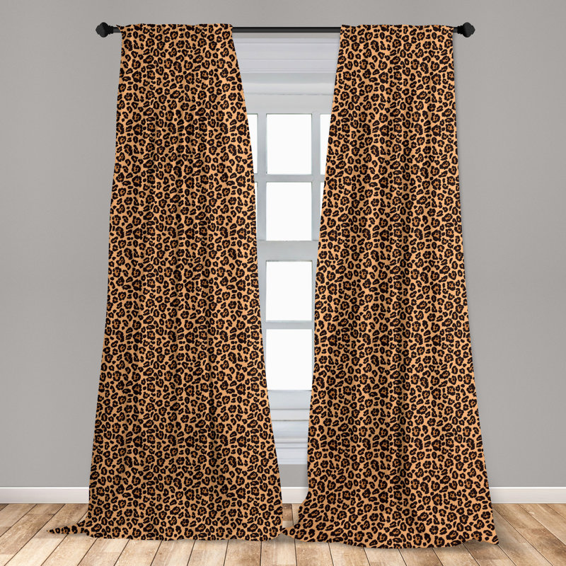 Leopard Print Orange and Black Room-Darkening Polyester Curtain Panels