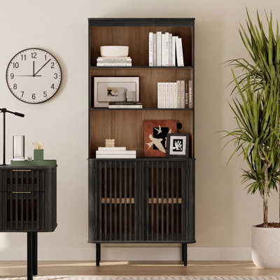 Bibliothèque haute avec tiroirs, bibliothèque en bois 72,8 pouces avec rangement, bibliothèque moderne Mid-Century avec tablette réglable