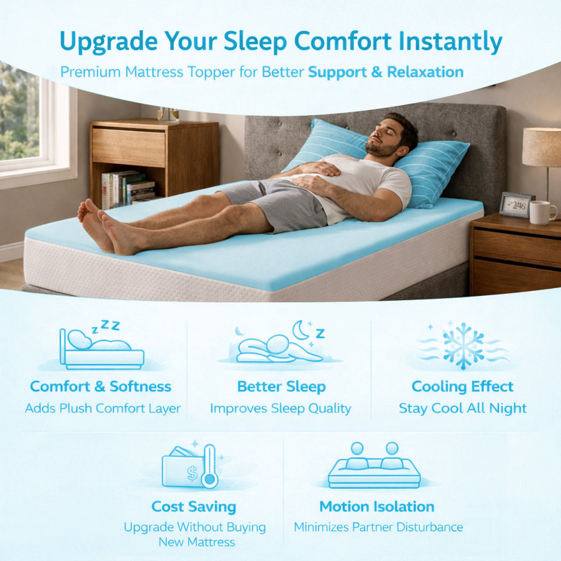 Gel Memory Foam Toppers with Orthopedic Benefits, Relieves Pain & Provides Back Support, King, 1"
