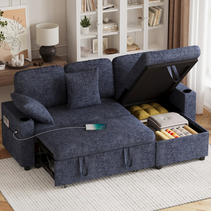 Sofa Bed, Blue-Chenille