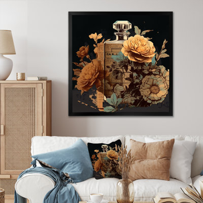 «Retro Perfume Bottle With Blossoming Flowers I - Perfumes», impressions d'art mural