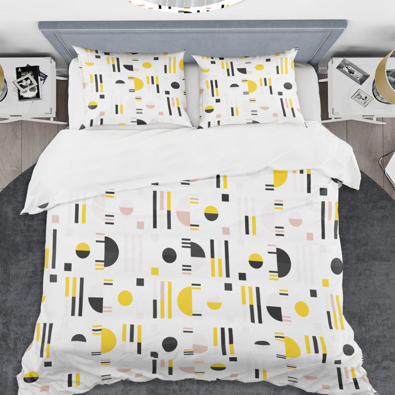 Modern & Contemporary Polyester Twill Geometric Shapes Duvet Cover, Twin Duvet Cover + 1 Sham, Retro X - Yellow
