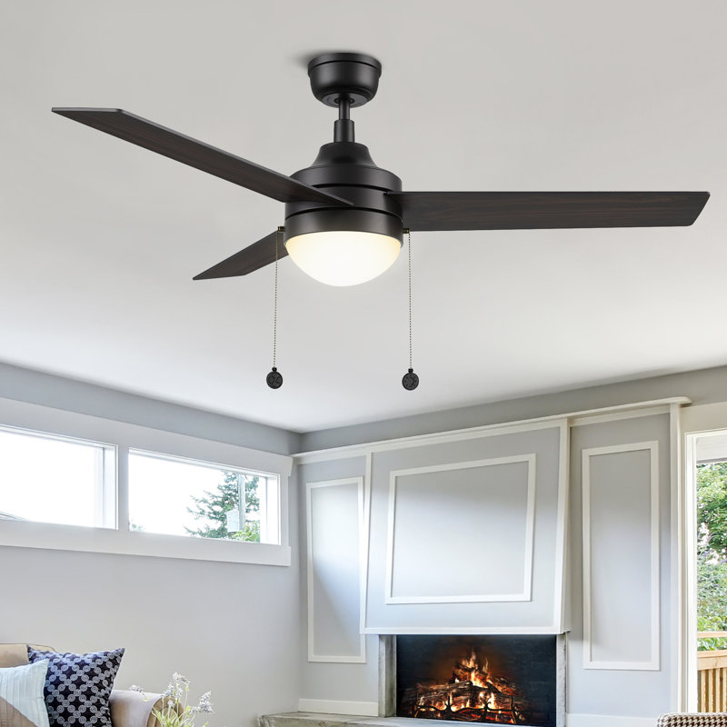 Ventilateur de plafond à chaînette de 52 po avec lumières DEL Joeris, Noir avec pales noires