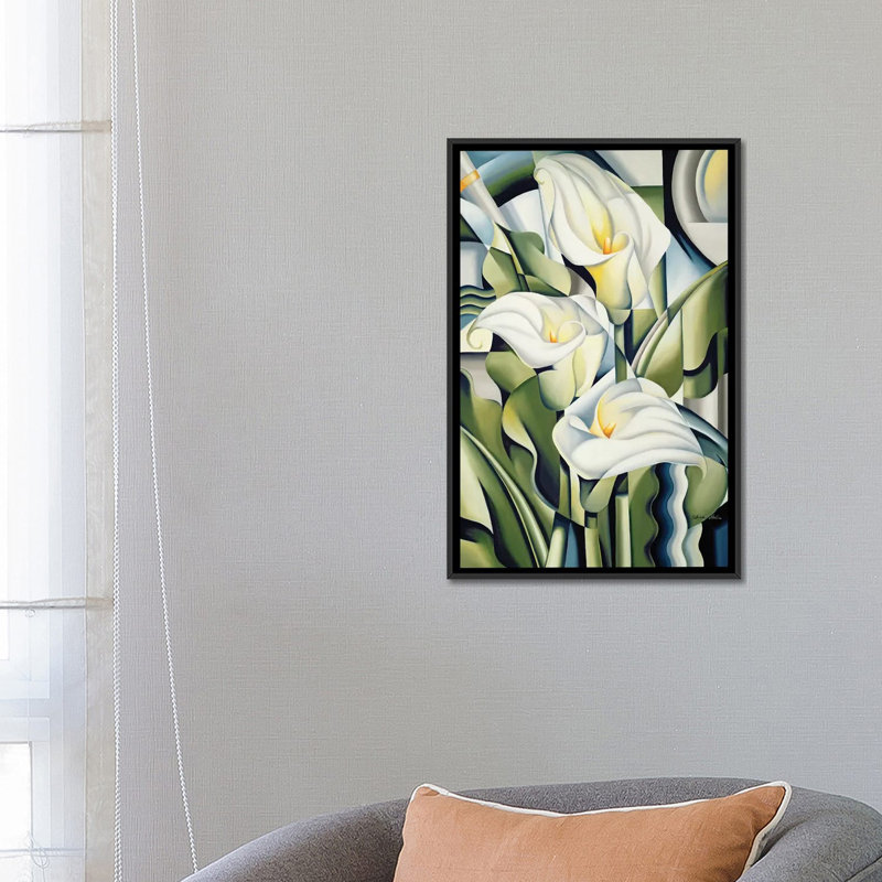 « cubist lilies » par catherine d’art, impression sur toile tendue, H 26 po x l 18 po x P 1,5 po, Toile avec cadre noir