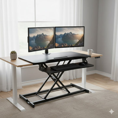  43 in. Black Height Adjustable Standing Desk Converter with Dual Monitor Stand Up Riser and Tablet Slot Platform