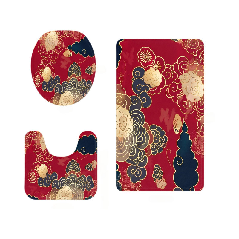 Ensemble de 3 tapis de salle de bain arc-en-ciel et mont Fuji Boho