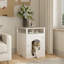 Intérieur de la maison pour chat - Meuble de litière, construction blanche, armoire fermée, crochet latéral et tablette fonctionnelle, table moderne pour meubles de chambre à coucher avec crochet, conception cachée confortable