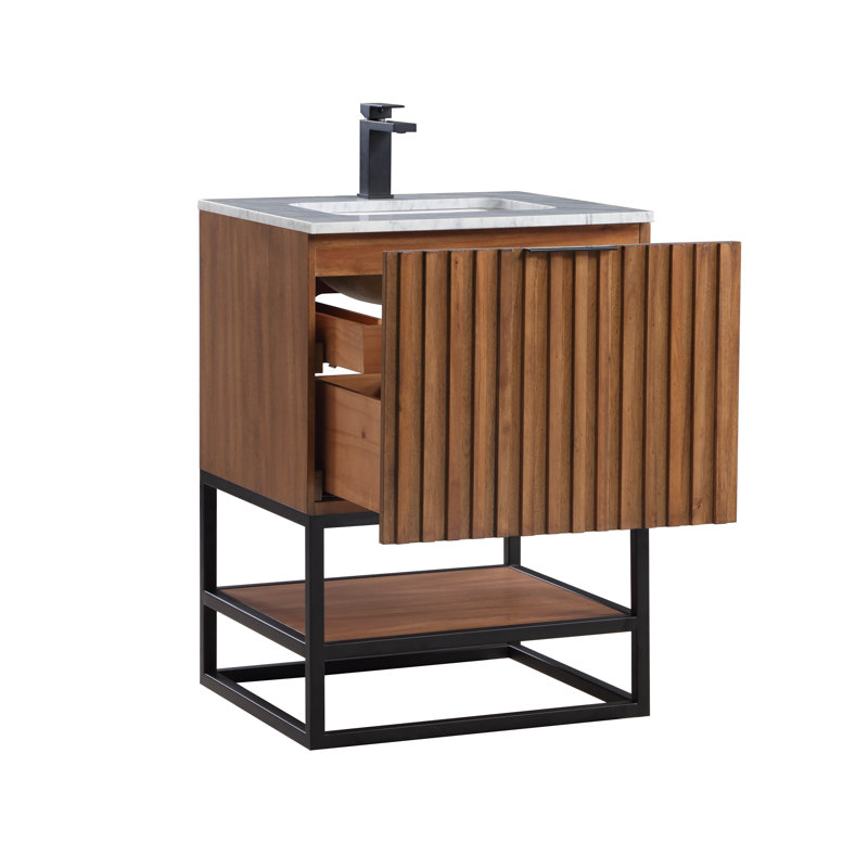 Terra 24'' Single Bathroom Vanity with Top, Matte Black, Carrara Marble/Single Faucet Mount