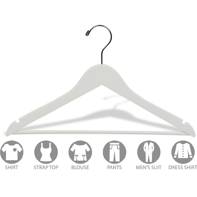 Cintre en bois pour robe / chandail / chandail, Blanc / Chrome