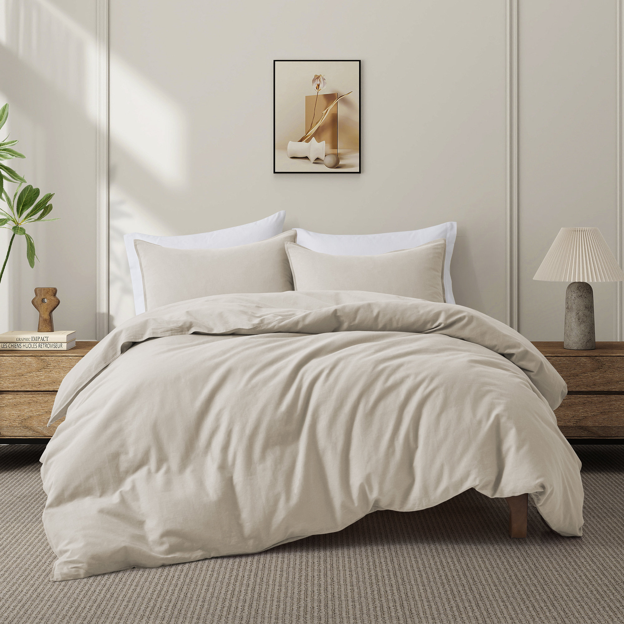 Boseman Linen Blend Duvet Cover Set, Beige, King Duvet Cover + 2 King Pillowcases