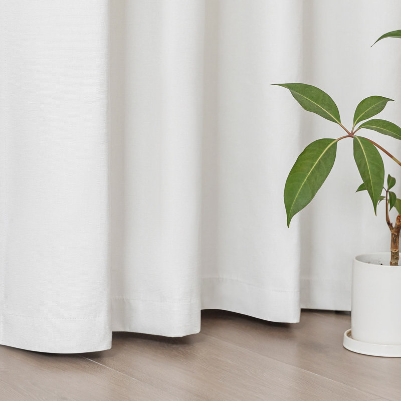 Linen Texture Two-Tone 100% Blackout Back Tab Curtain Pair, Off White, 52" W x 96" L