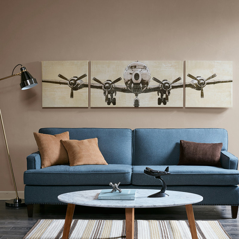 «3 Flight Time Decor - Avion vue de face, vue sur toile, art mural