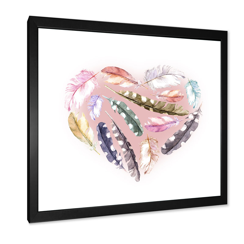 «Ethnic Feather Heart», impression sur toile encadrée, H 30 po x l 30 po x P 1 po, Cadre noir